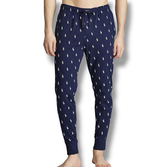 Polo Ralph Lauren Men’s Size M Blue Cotton Jersey Sleep Jogger Pony Logo - Picture 1 of 6